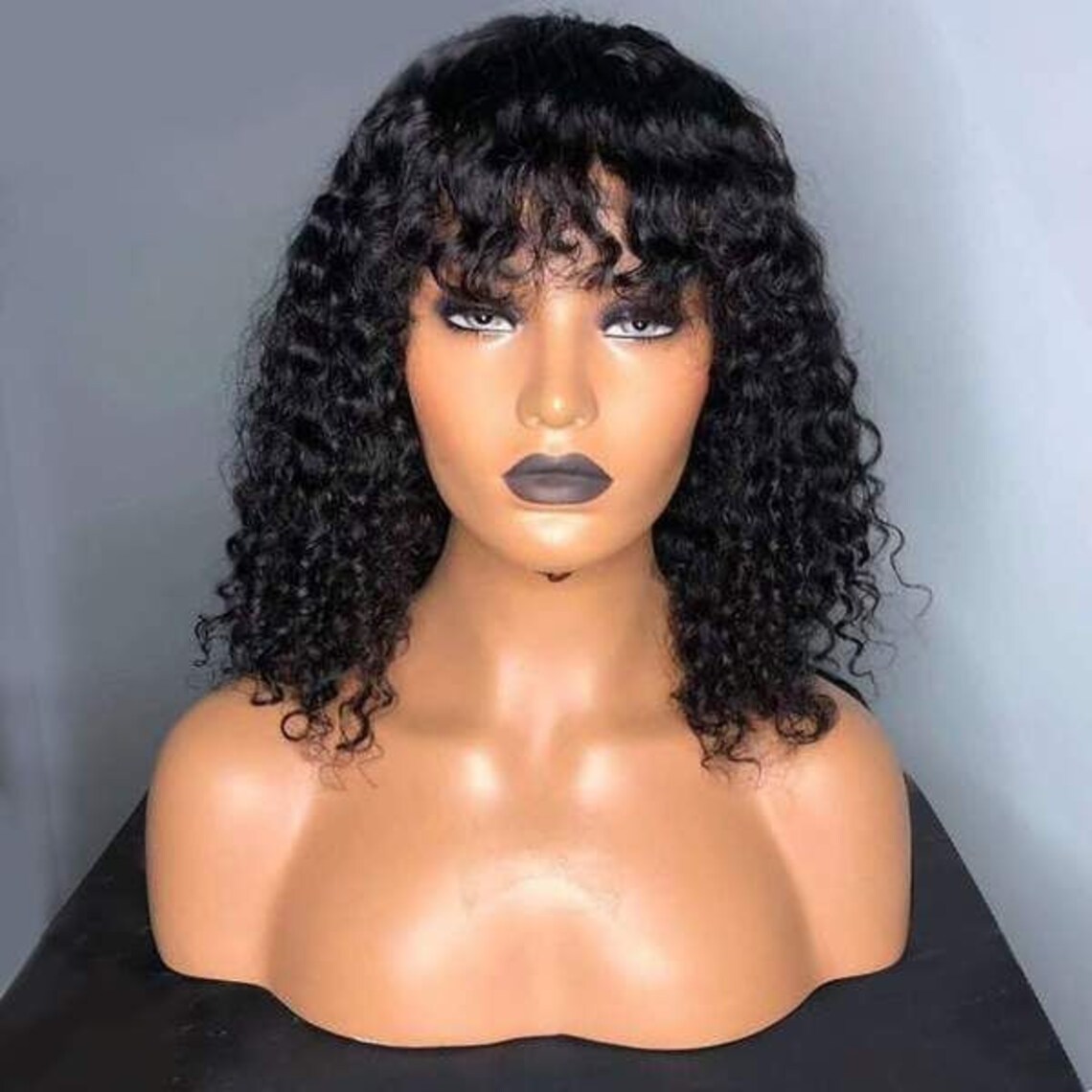 Brazilian Jerry Curl Human Hair Wig With Bangs Etsy