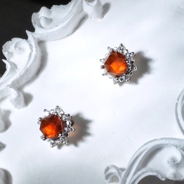 1.3CT Spesartite Garnet Orange 925 Silver Studs.Simple Dainty Garnet Stud Earrings.January Birthstone.Anniversary Birthday Gift for her