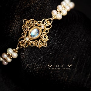 Pulseira vintage de pedra da lua/pérola em arco-íris, pulseira de pedra preciosa com fio enrolado, pulseira de vestido de noiva, pedra de nascimento de junho, presente de aniversário
