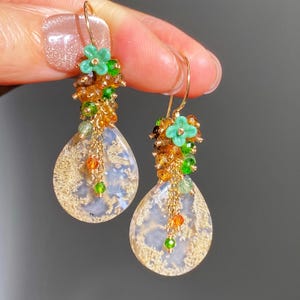 Natural Indonesian Moss Agate/Tourmaline/Apatite Cluster Earrings,Multicolor Gemstone Earrings,Handmade Earrings,Anniversary Birthday Gift