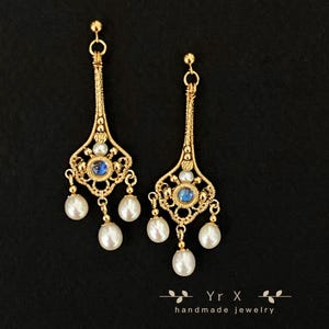 Vintage Rainbow Moonstone/Pearl Chandelier Earrings,Wire Wrapped Gemstone Earrings,Wedding Dress Earrings,June Birthstone,Anniversary Gift
