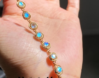 Vintage Gold/Rainbow Moonstone Bracelet.Unique Handmade Gemstone Bracelet.Engagement Bracelet.June Birthstone.Anniversary Birthday Gift