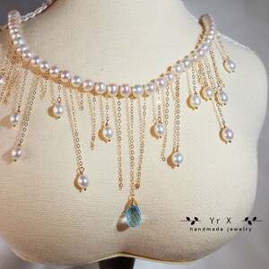 Silver and Turquoise Beaded Necklace, Wire Wrapped gemstone / freshwater pearl jewelry by MTL Studio Creations | ... plus