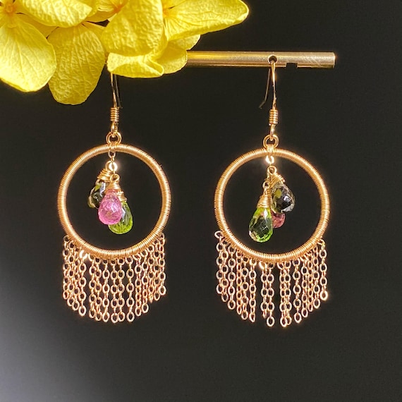 マルチカラートルマリンのシャンデリアピアス マルチカラートルマリン