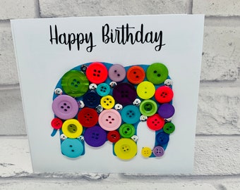 Custom Happy Birthday Rainbow Elephant card for kids, personalised cute elephant birthday card for son, colourful elephant card for daughter