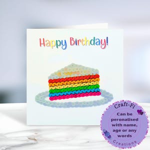 Handmade Sequin Birthday Cake Card for girl, Sparkly Birthday Card for Daughter, Personalised card for granddaughter, rainbow cake, fun card