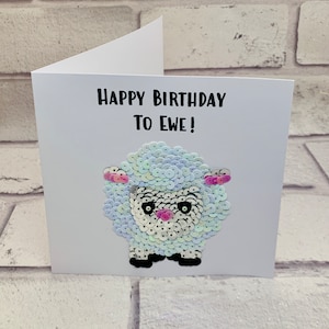 Custom sheep birthday card for girl, Happy Birthday sheep card for her, personalised farm animal card for daughter, for child, for mum, lamb