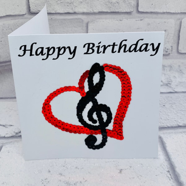 Custom musical Happy Birthday card for kids, personalised music card, treble clef birthday card for her, card for music lover,  for musician
