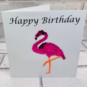 Personalised flamingo birthday card for children, cute card for girls birthday, custom sparkly card for daughter, flamingo card