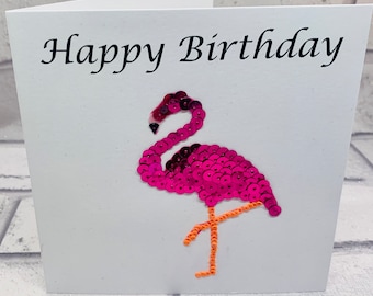 Personalised flamingo birthday card for children, cute card for girls birthday, custom sparkly card for daughter, flamingo card