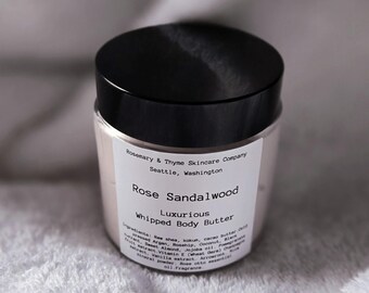 Manteca corporal batida de escualano de rosa / Aromaterapia / Lujoso aceite de argán / Manteca de karité / Crema corporal orgánica / Cuidado natural de la piel / Vegana