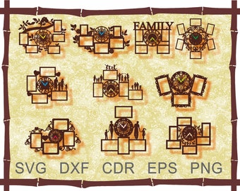 Klocka SVG, Barnklockor, Fotoram, Svg-filer för Cricut, Väggdekoration ovanför soffan, Väggdekoration över sängen, DXF, CDR, Laserskurna filer Aktiva