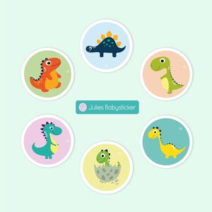 Julies Babysticker-ORIGINAL. 6x Dinos .Beruhigende Aufkleber f. Unterwegs im Kinderwagen, Kindersitz oder Babybett. Erstausstattung Textil Bild 4