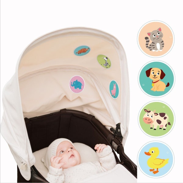 Bauernhof 6x ORIGINAL- Julies Babysticker . Beruhigende Aufkleber f. Unterwegs im Kinderwagen, Kindersitz oder Babybett. Geburtsgeschenk