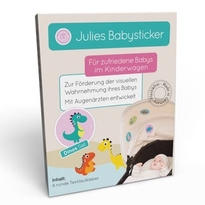 Julies Babysticker-ORIGINAL. 6x Dinos .Beruhigende Aufkleber f. Unterwegs im Kinderwagen, Kindersitz oder Babybett. Erstausstattung Textil Bild 8