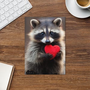 Tarjeta de felicitación con forma de corazón de mapache