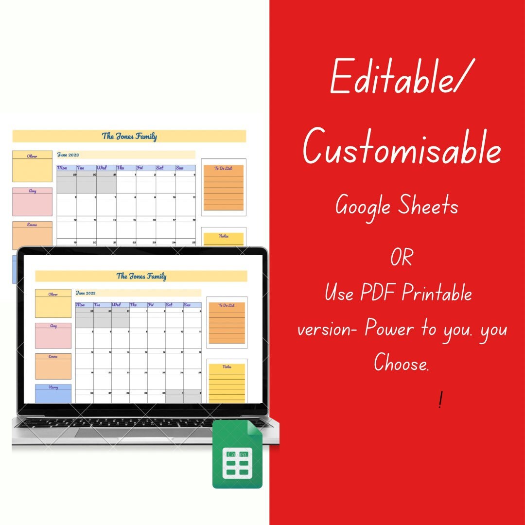 Calendar EDITABLE and Customisable Template, Monthly Calendar, Diary ...