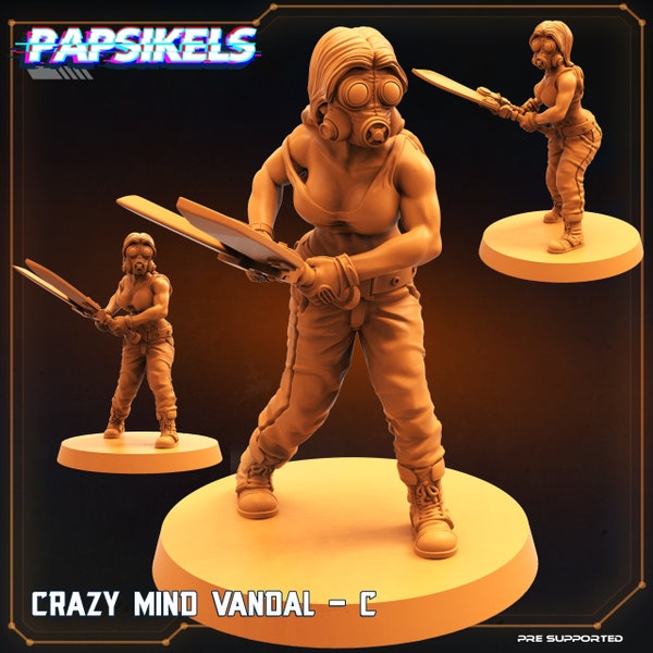 CrazyMind Vandal C | Postnuclear Fighter, Cyberpunk | 32mm 28mm Scifi Miniature, D&D, Wargames, Starfinder, Shadowrun, Stargrave | Papsikels