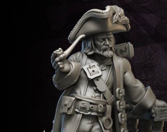 Admiral Teeg Barbarak | Pirate, Fighter, Pirate Captain | 32mm / 28mm Fantasy Miniature, D&D, Wargames, Pathfinder | 3dartdigital