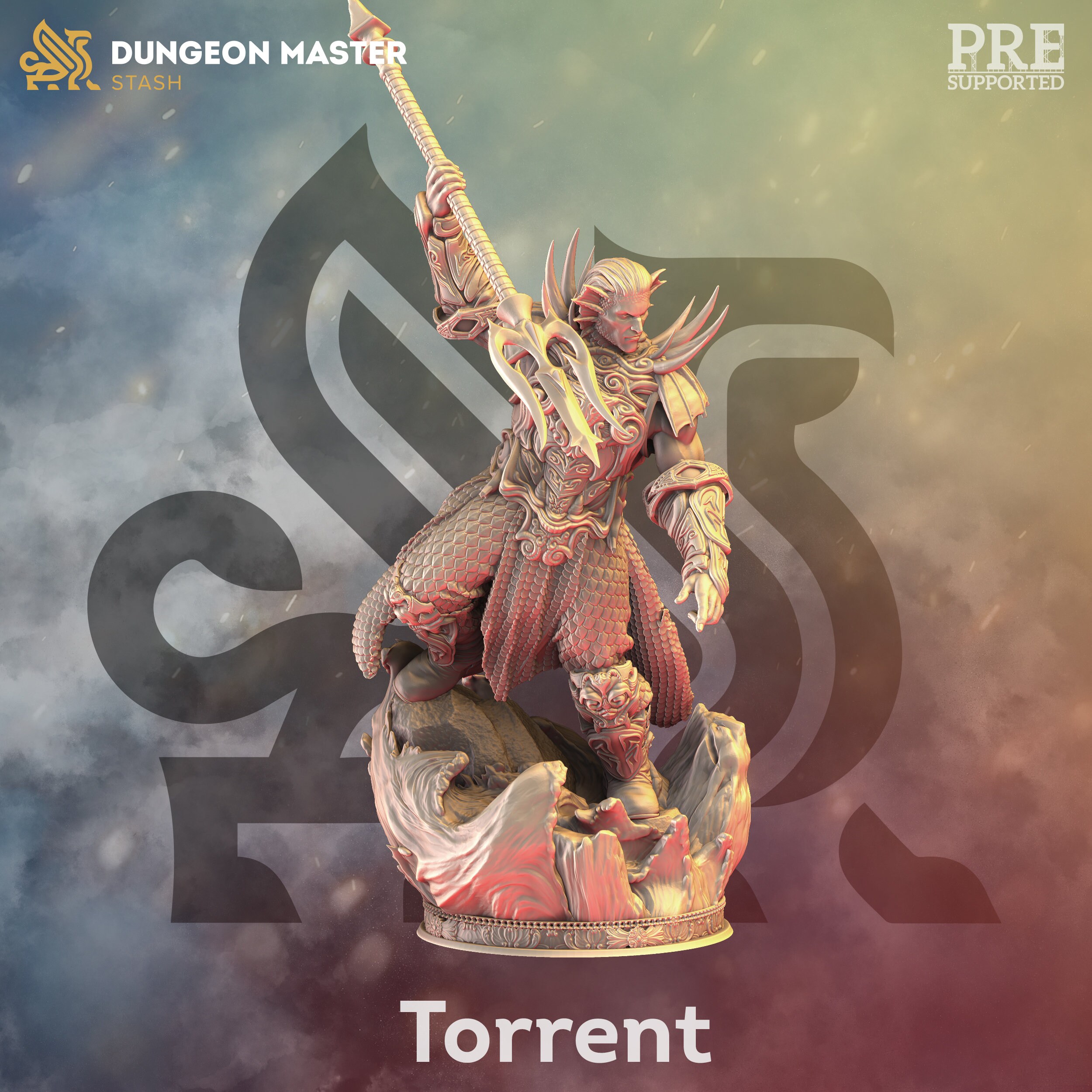 Torrent Triton Paladin, Fighter 32mm 28mm Fantasy Miniature, D&D.