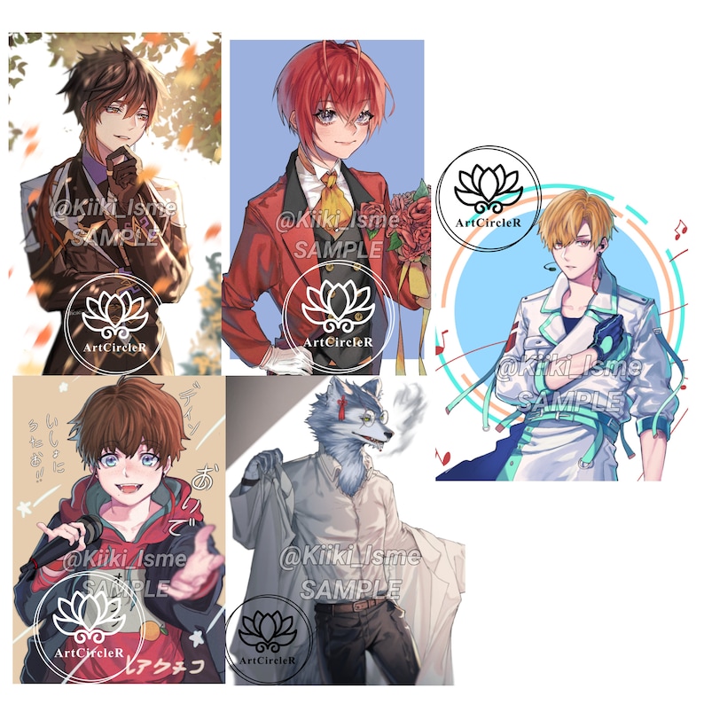 Puede incluir: Cinco ilustraciones digitales de personajes de anime. Los personajes est&aacute;n dibujados en un estilo colorido con una variedad de ropa y accesorios. Las ilustraciones se encuentran en una variedad de fondos, que incluyen un bosque, una calle de la ciudad y un escenario musical.