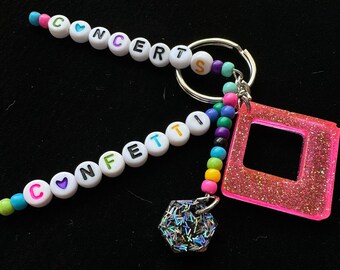 Concerts & Confetti Pop Culture Resin / Beaded Keychain | Music | Boy Bands | Super | Back | Boys | Man | Taylor