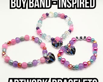 Boy band-inspired beaded friendship bracelets street with artwork charms 7 and 7.5 inch pop music vegas back gifts for her concerts