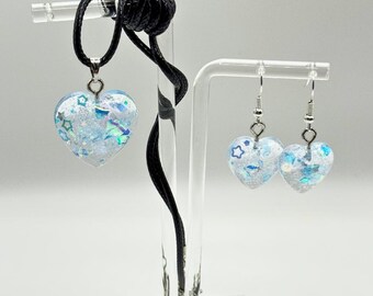 Cold As You Taylor-inspired Heart Earring and Necklace set with 24 inch black chord gifts for swifties DebutTV Blue