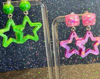 Set of 2 Sparkly Star Dangle Handmade Earrings | Concerts | Pop Music | Gifts for her | swifies | Boy Bands