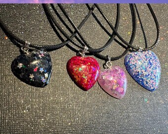 Taylor inspired resin heart Charm Necklaces with 24" black chord chain - fangirls - jewelry - swifies - gifts for her - boy bands - rep tv-