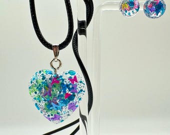 So High School Taylor-inspired Heart Earring and Necklace set with 24 inch black chord gifts for swifies TTPD