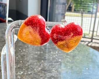 Kansas City and Taylor inspired Glitter Heart Stud Earrings | swifies | Taylor | Hearts | Resin | Sparkly | Gifts for her | Football