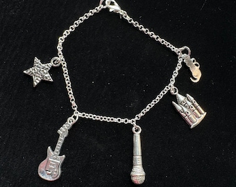 Taylor-inspired Charmed Bracelet | Silver | 7.5 in | castle | cat | superstar | guitar