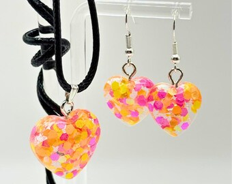 Cruel Summer Taylor-inspired Heart Earring and Necklace set with 24 inch black chord gifts for swifties DebutTV Blue