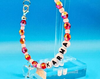Karma Taylor Swift inspired friendship bracelet with clasp (7-inch) | TTPD | Eras | TS   | Songs | Beaded Bracelet Is a Cat