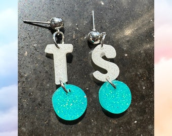 Taylor-inspired Teal and White Glitter Resin Earrings | One of a Kind | swifies | 1989 | TTPD | Eras | Handmade | Gifts for her