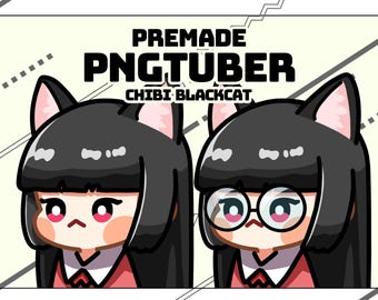Chibi Black Cat PNGTuber-avatar: kant-en-klaar VTuber-model (digitale download)