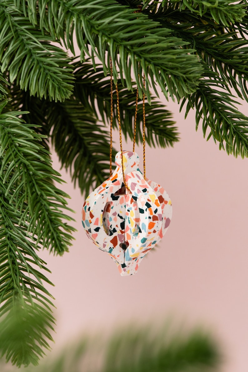 3D Christmas Tree Decoration, Terrazzo Bauble, Colourful Star Ornament, Xmas Stocking Filler, Rainbow Crimbo, Secret Santa for Colleague image 2