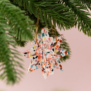 3D Christmas Tree Decoration, Terrazzo Bauble, Colourful Star Ornament, Xmas Stocking Filler, Rainbow Crimbo, Secret Santa for Colleague image 1