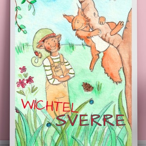 Wichtel Sverre Poster | Poster passend zum Buch | Kinderposter | Wichtel | Kunstdruck | Kinderzimmer | Aquarellbild  | Print | Wichtel