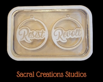 2" Resist Revolt Earring Set Acrylic Blank with Attached Housing for Silicone Molds