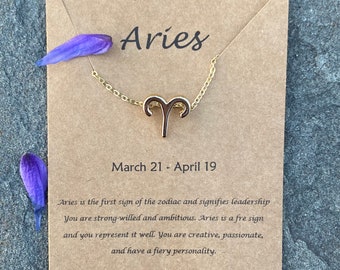 Gold Zodiac Mid-length Necklace/Aries Capricorn Sagittarius Aquarius Scorpio Libra Taurus Gemini Cancer Leo Pisces Virgo