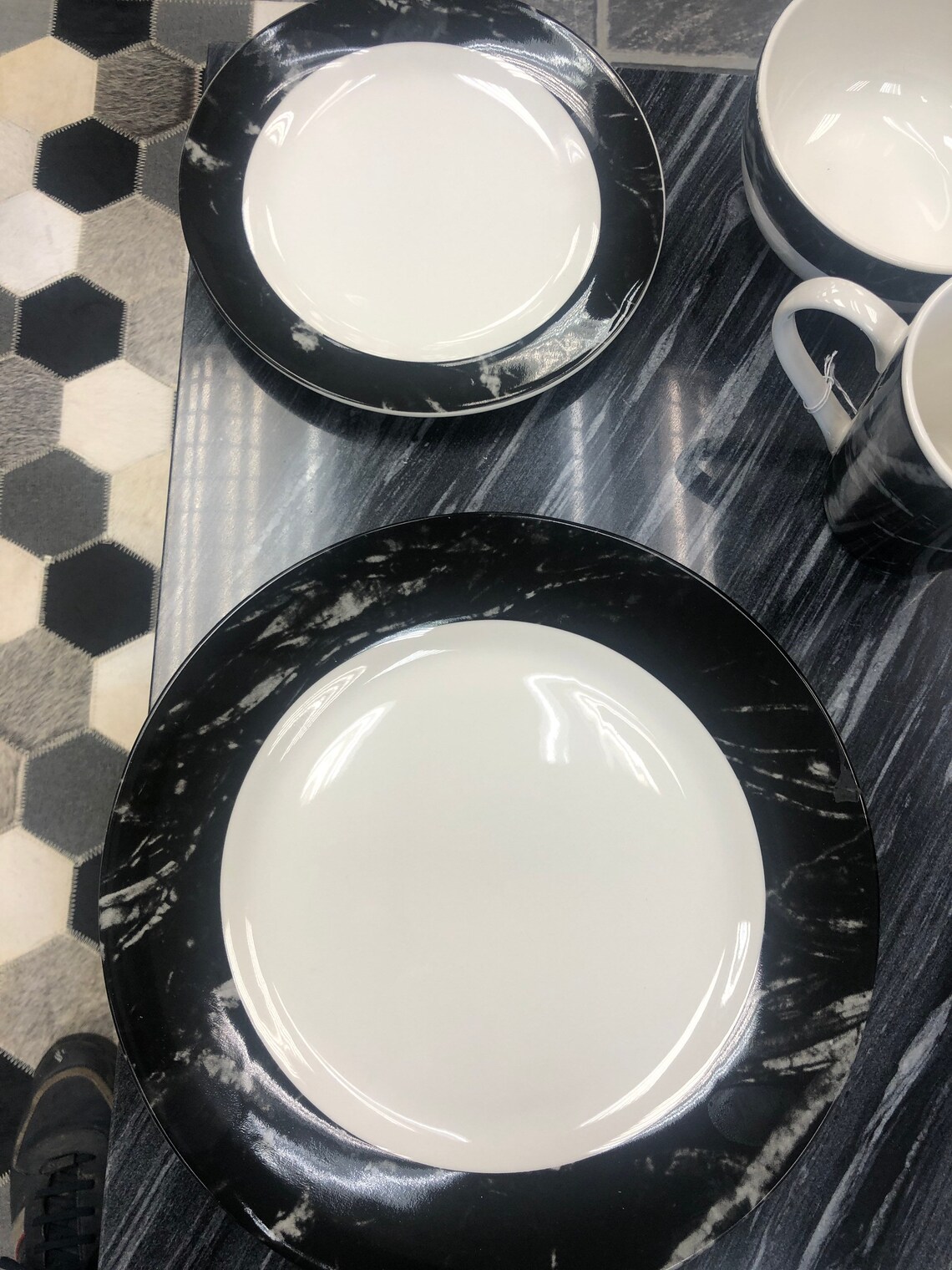 16 pcs white /Black Marble effect Dinner Set Etsy