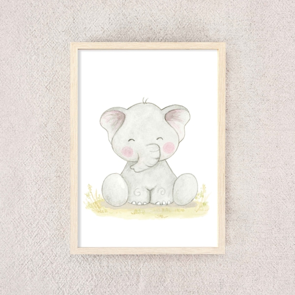 Kinderbild * Baby Elefant * Elefantenmalerei, Kindermalerei, Afrikanische Tiere, Elefantenbild, Zootier, handgemalt Effekt, himm3lblau