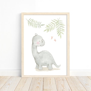 Long-necked dino watercolor poster, download dinosaur, brachiosaurus, largest land animal, extinct, picture for children&#39;s room, digital download