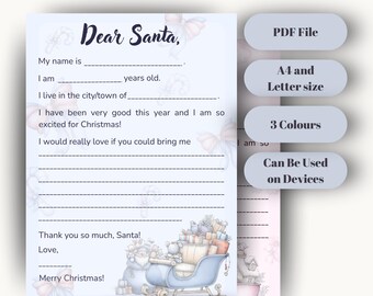 Druckbare Brief an Santa Vorlage | Weihnachtsbriefpapier | Urlaub Wunschliste PDF