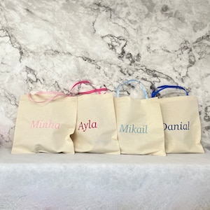 Personalized Cotton Party Bag: Multicolour Embroidered Tote, Reusable Favor Bag