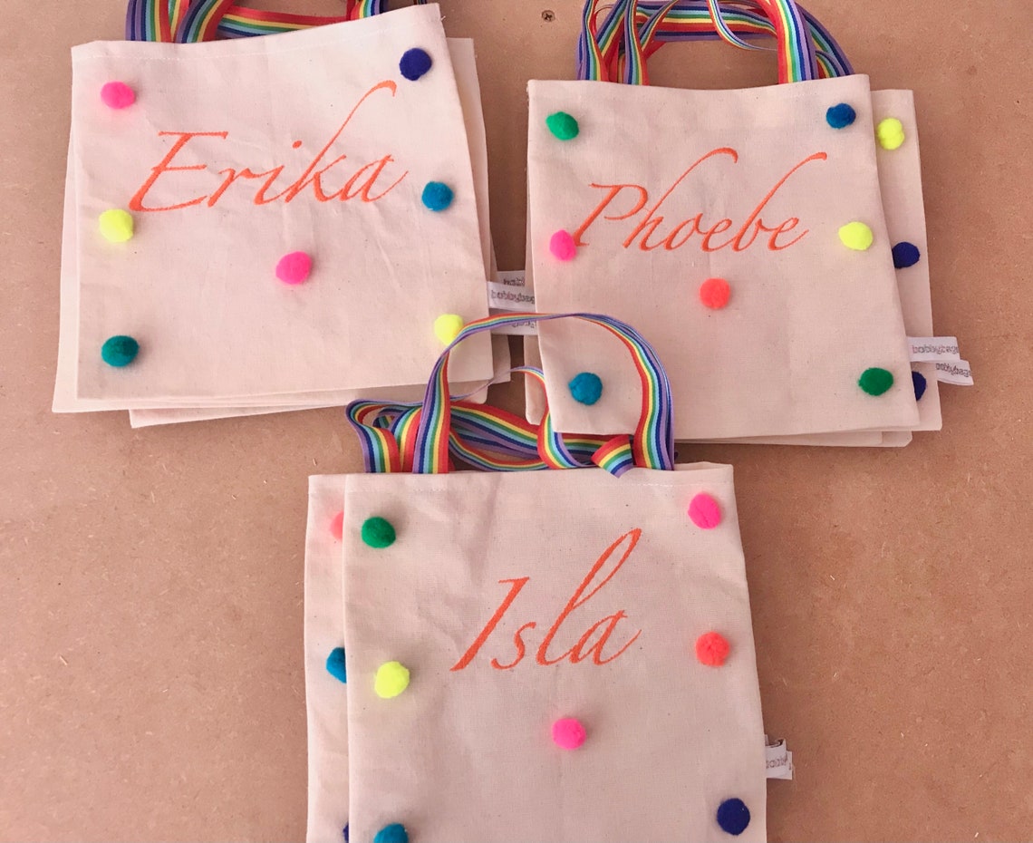 Mini neon rainbow party bags 5 cotton favour bags mini tote Etsy