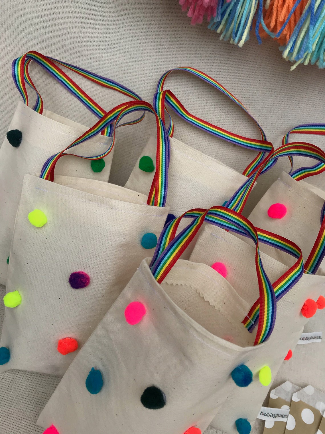 Mini neon rainbow party bags 5 cotton favour bags mini tote Etsy