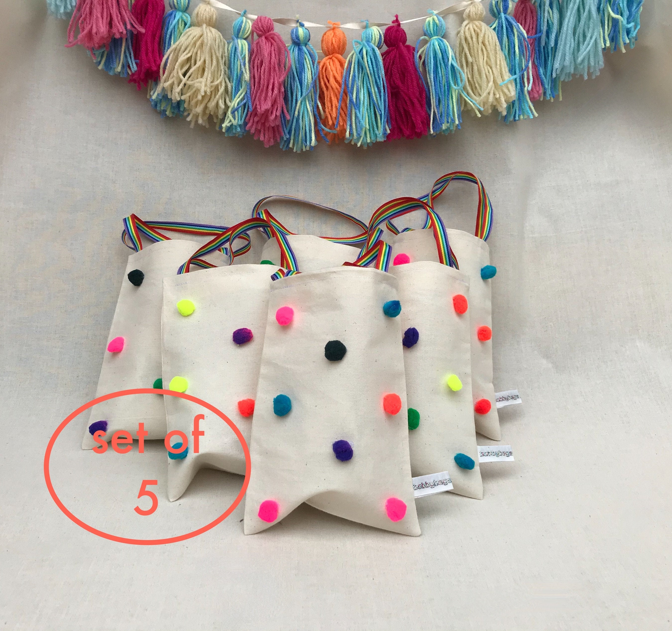 Mini neon rainbow party bags 5 cotton favour bags mini tote Etsy